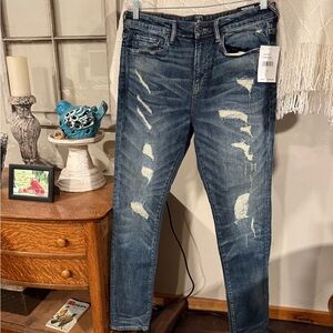 PRPS Warlock drop skinny fit Dark Wash Denim ‘Bruised, Never Broken’ Jean